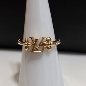 Louis Vuitton Gold-Plated Rhinestone Band Ring